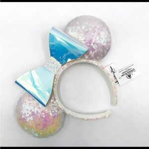 Disney White Sequin Ears Headband with Iridescent Bow